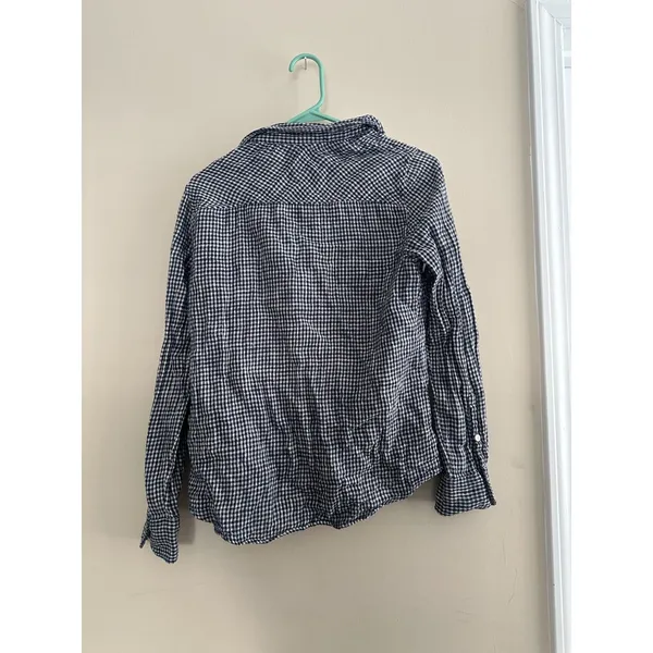 J. Crew Boy Fit Navy Blue White Gingham Checked Button Down Shirt Small Cotton - Image 2