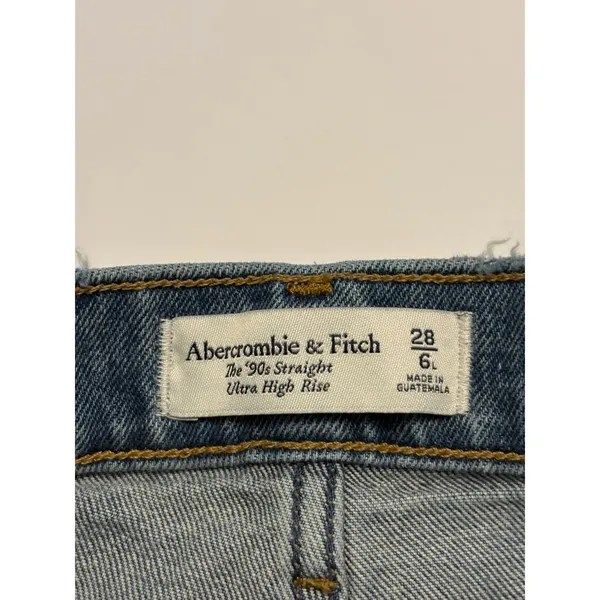 Abercrombie & Fitch 90s Straight Ultra High Rise Jeans Womens 28 Blue Distressed - Image 8