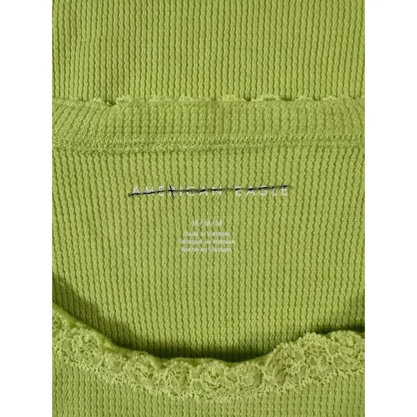 2 American Eagle Green/ Yellow Long Sleeve‎ Tops Waffle Lace Collar Medium - Image 2