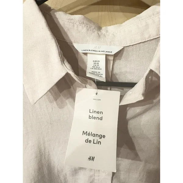 H&M linen delave oversized boxy button up short sleeve XS - Image 3