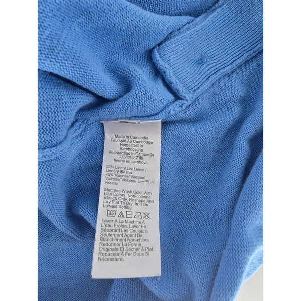 J.Crew Linen Sweater Womens M V-Neck Blue Side Button EUC - Image 4