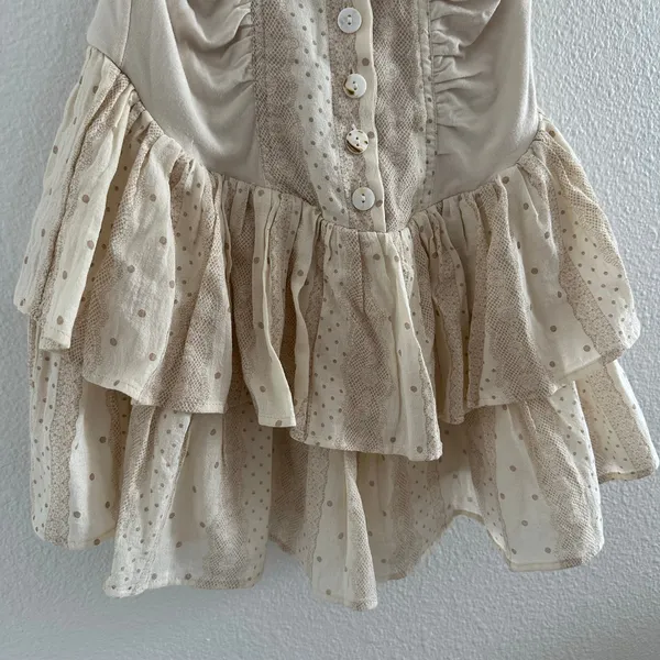 Stella Dallas Ruffled Tiered Mini Dress Beige Size Medium - Image 3