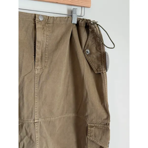 STAUD Cargo Skirt Womens XL NEW Tan Cotton Midi Drawstring Toggle Utility‎ Skirt - Image 8