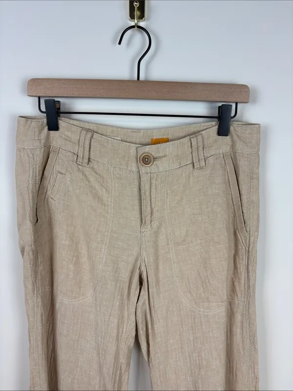 Pilcro And The Letterpress Linen Wide Leg Pants Women’s Size 4 Tan Low Rise - Image 4