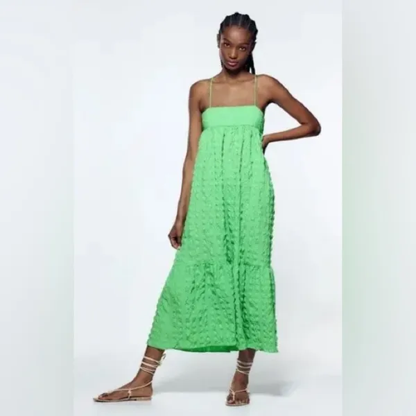 Zara Textured Green Maxi Dress sz M Blogger Fave - Image 8