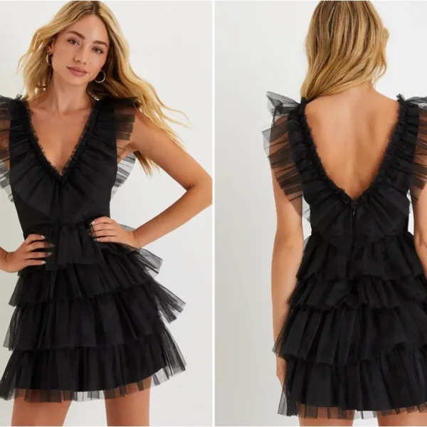 LULUS Sexy Chic Prom Wedding Cocktail Party Tulle Mesh Ruffle Mini Dress - Image 3