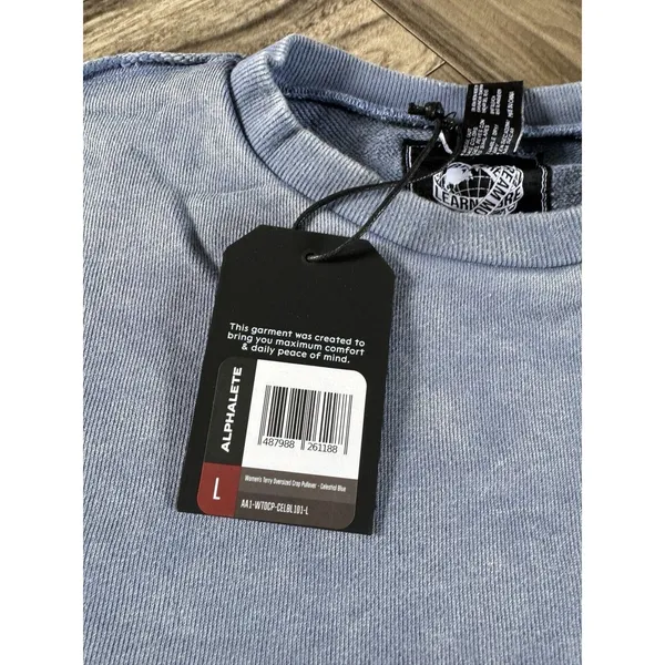 Alphalete Women's Terry Oversized Crop Pullover - Celestial Blue , Size Large - Image 8