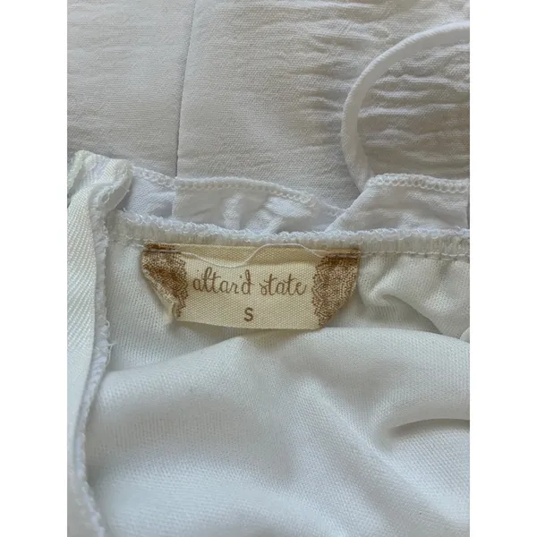 Altar'd State‎ White Ruffle Spaghetti Strap Mini Dress Textured Fit Flare Size S - Image 6