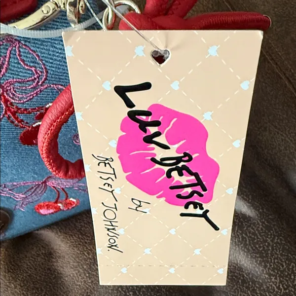 Betsey Johnson Cherry Embroidered Denim Handbag with bag charm NWT - Image 11