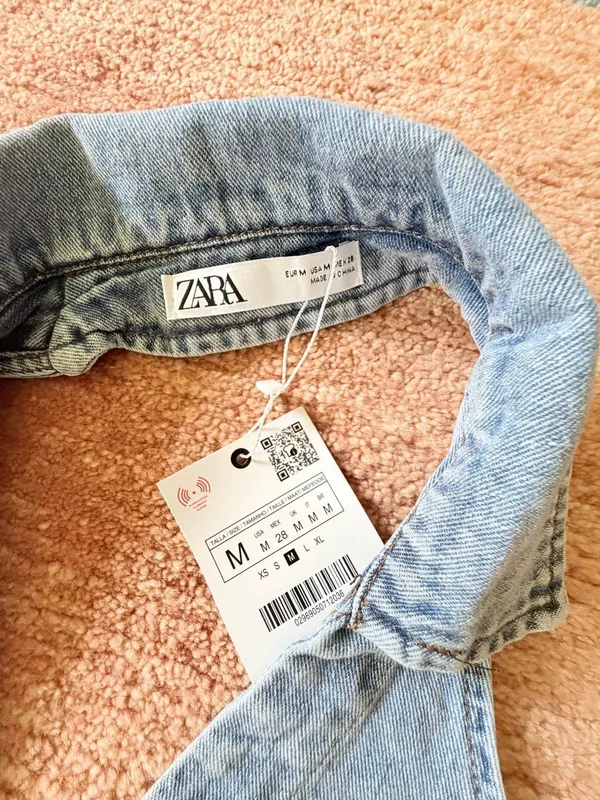 Zara Denim Halter Mini Dress Light Wash Sleeveless Button Front Size M NWT - Image 6