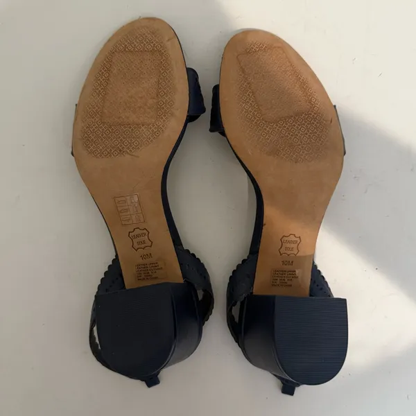 TORY BURCH Marguerite Perforated Floral Navy Blue Slingback Block Heel Sandal 10 - Image 7