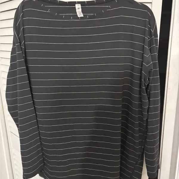 Lululemon Back in Action Long Sleeve Shirt Short Serve Stripe Graphite Grey Whit - Image 5