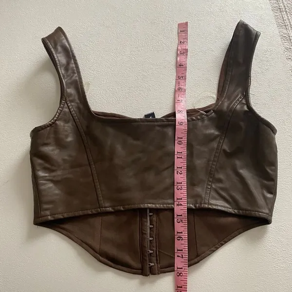 Windsor Brown Faux Leather Corset Top Size L Bustier Hook Front Structured Crop - Image 7