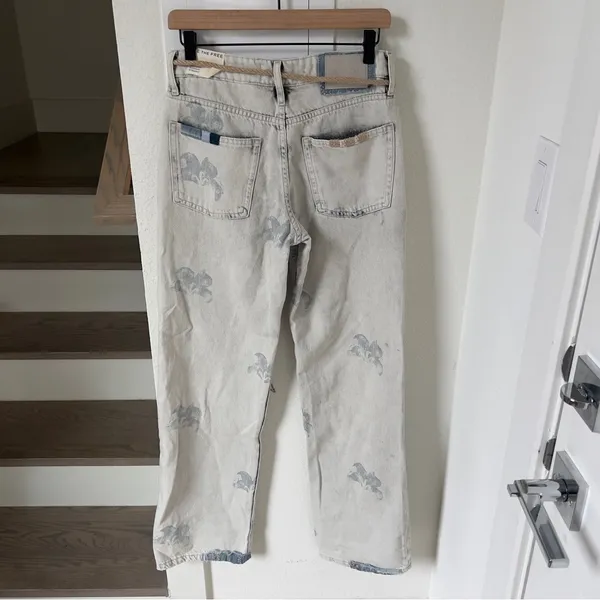 NWT Free People We The Free Geranium Slouchy Straight Jeans Patchwork Fields Fog - Image 5