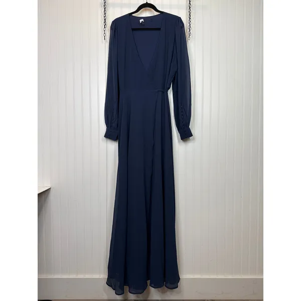 Lulus My Whole Heart Dark Navy Blue Long Sleeve Wrap Maxi Dress XL NWOT - Image 5