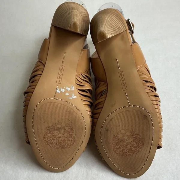 Vince Camuto Women Tan Strappy Cage Open Toe Heel Sandals Size 8 - Image 8