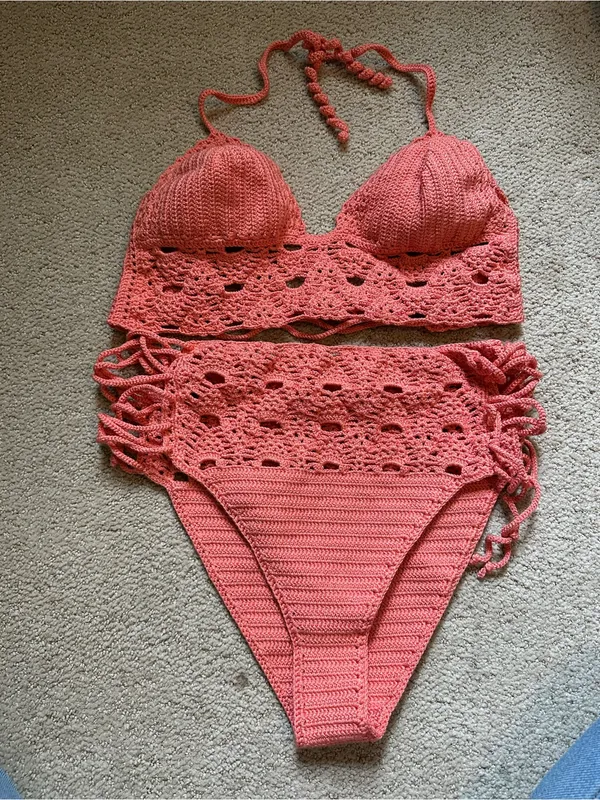 La Knitteria hand knit bikini set coral - Image 2
