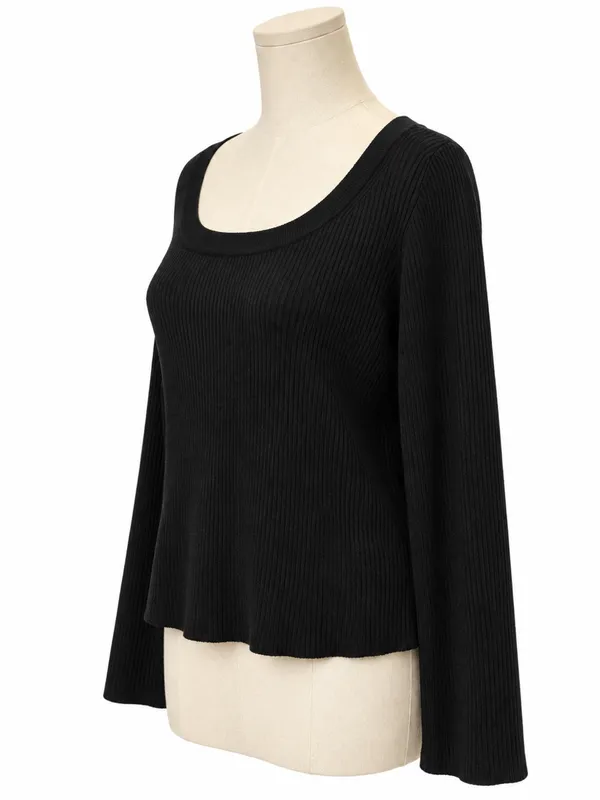 Splendid Black Ribbed Scoop Neck Long Sleeve Top Size Large - Image 3