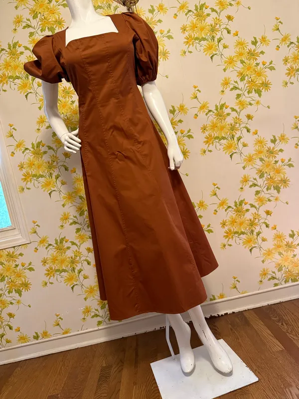 Flying Tomato Brown Square-Neck Midi Dress with Puff Sleeves size M - Image 8