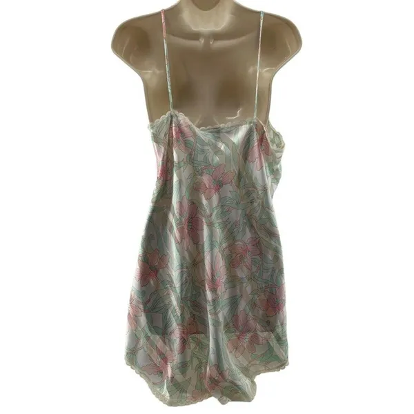 Vintage Inner Most Nylon Slip Lingerie Floral Pink Green Womens Medium - Image 4