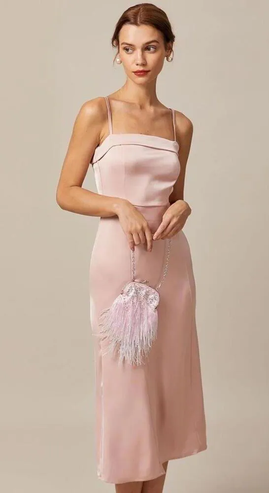 RIHOAS The Pink Bodycon Satin Cami Midi Dress XS - Image 3