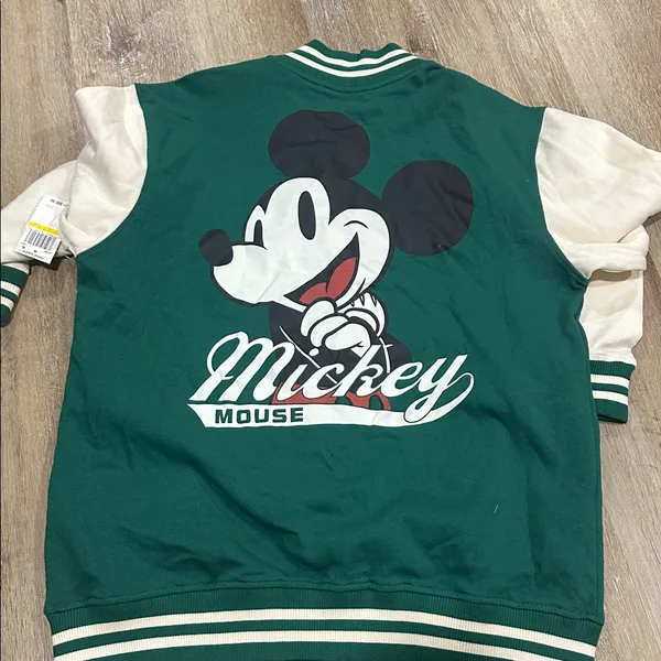 Disney Green and White Mickey Mouse Varsity Jacket - cotton - Image 2