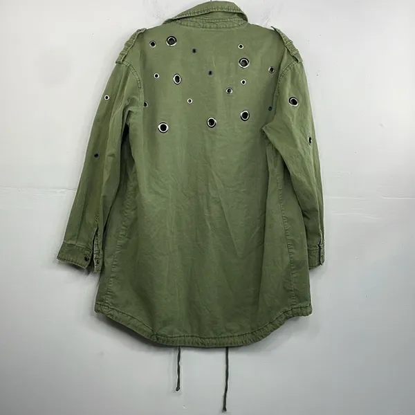 ZARA Oversized Rivet Roll Sleeve Utility Jacket Size X Small Green - Image 10