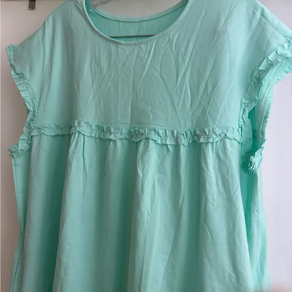 Ruffle Neck Short Sleeve Dress with Pockets Green Size M - Image 5
