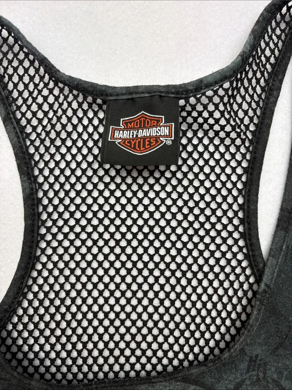 Harley-Davidson size large y2k rhinestone Black Skull Racerback Tank Mesh biker - Image 2