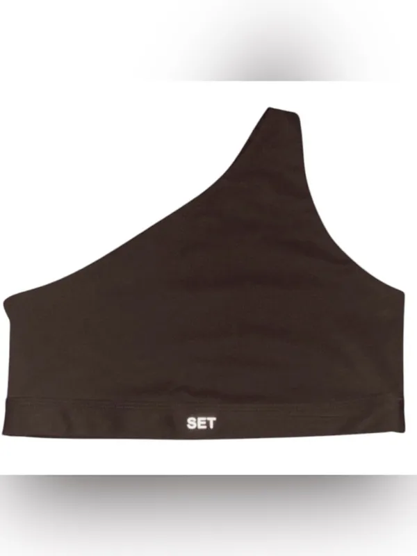 SET Active x Justine Skye Sportbody Dark Brown One Shoulder Sports Bra Size M - Image 2