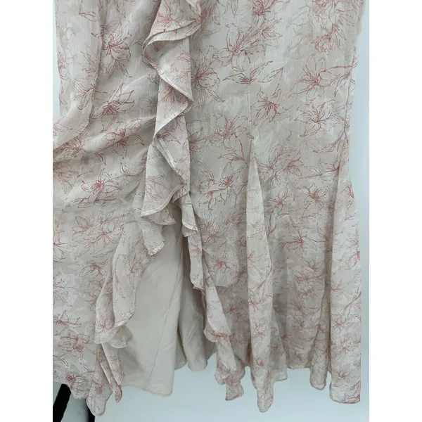 Storia Womens Floral Ruffle Maxi Dress Red Cream Sleeveless Sz L Dainty Feminine - Image 7