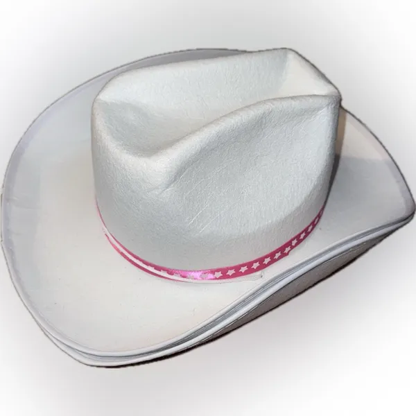 NWT‎ White Cowboy Hat with Pink Star Trim Western Festival Hat - Image 3