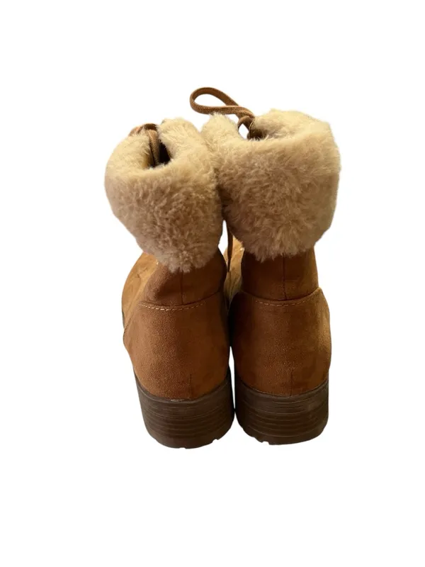 Old Navy Lace Up Combat Boots Faux Fur Trim Lug Sole Brown 8 - Image 5