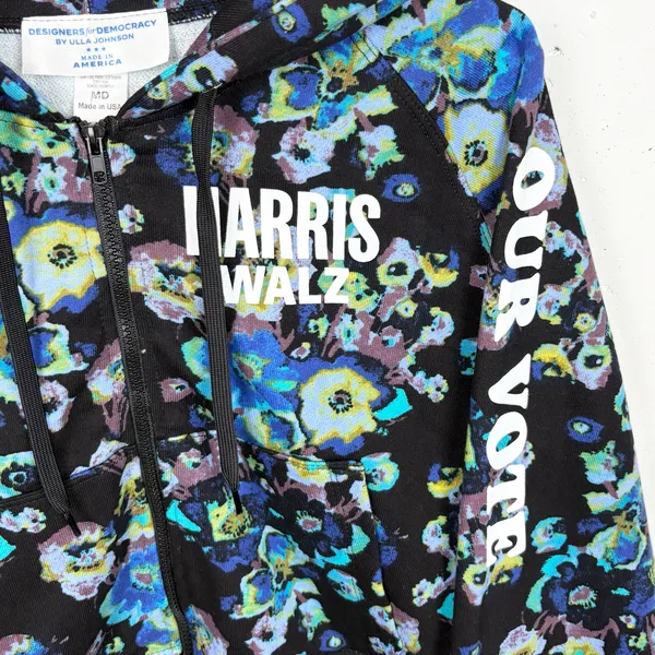 Ulla Johnson x Designers for Democracy Cotton Full Zip Hoodie Blue Floral Medium - Image 6