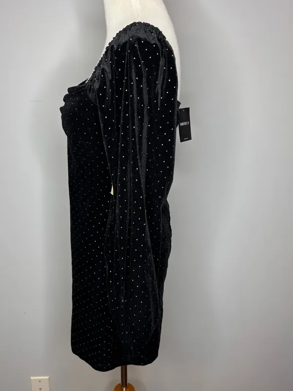 Forever 21 - Black Knit Long Sleeve Dress with Silver Studded Accents - Image 3
