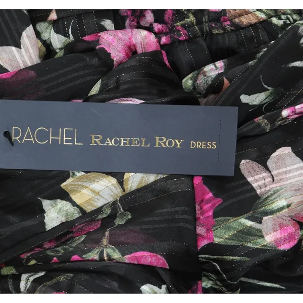 RACHEL by Rachel Roy Womens Mae Chiffon Midi Belted Tiered Dress Black Multi 2 - Image 3