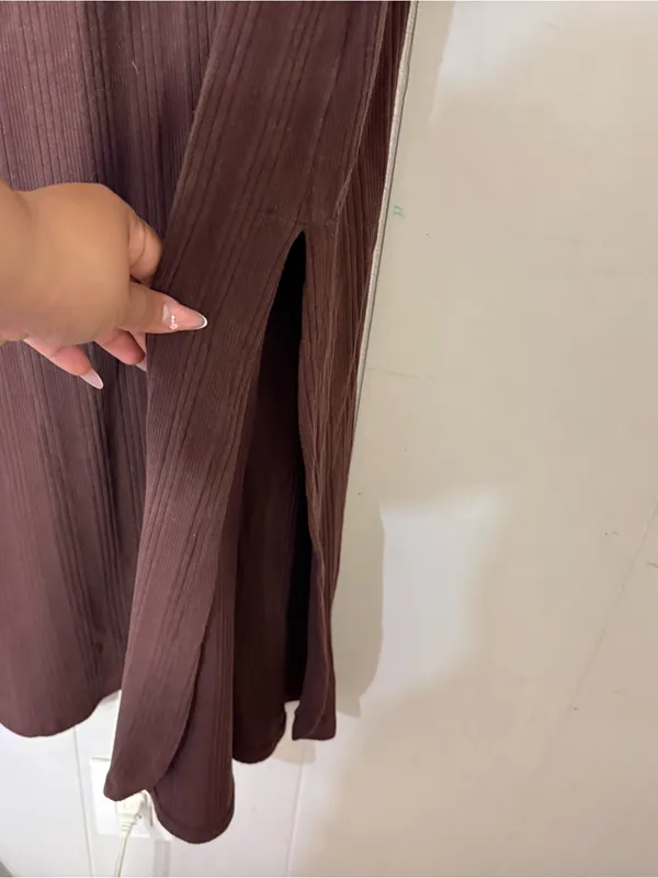 Vitamin A West Ribbed Brown Midi Tank Dress Size M Side Slit - Image 4