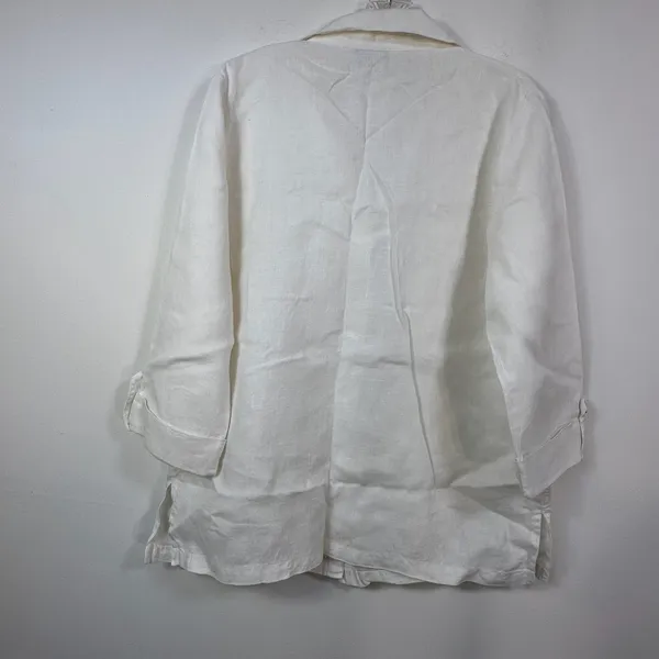 Hot Cotton by‎ Marc Ware White Linen Button Down 3/4 Roll Tab Sleeve Shirt M - Image 2