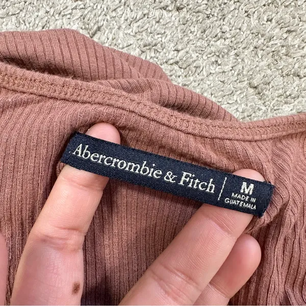 Abercrombie & Fitch Women’s Ribbed Puff Sleeve Longsleeve Shirt in Mauve M - Image 10