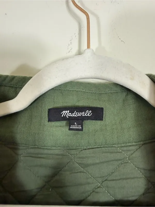 Madewell Diamond Jacquard Half-Zip Pullover Top Faded Palm Green Jacket Large - Image 7