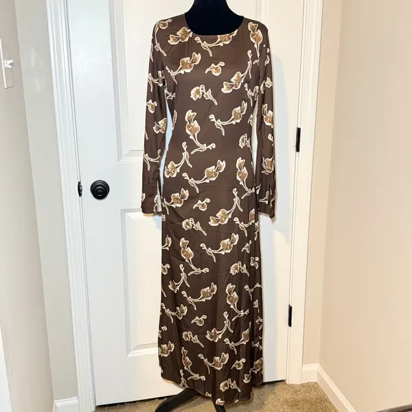 NWT Petal & Pup Floral Maxi Dress Long Sleeve Brown Size 4 Minimalist Fall Glam - Image 4