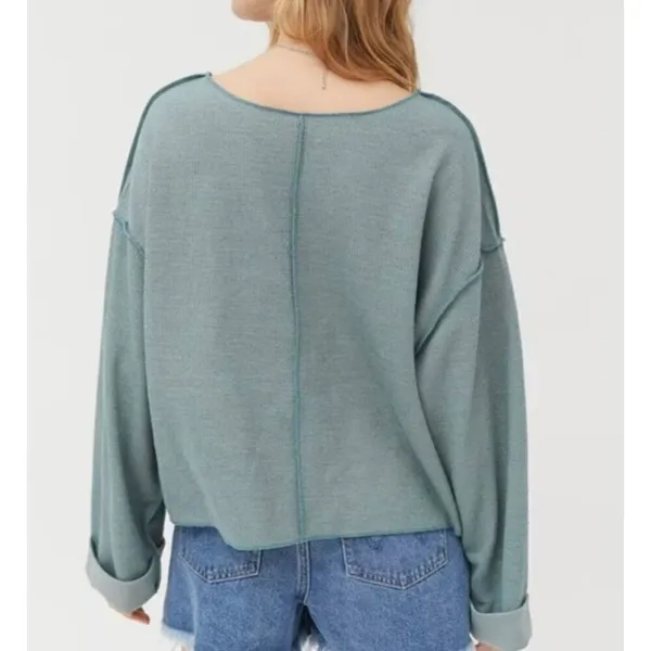 Urban Outfitters Jax turquoise inside out cropped notch neck sweater small - Image 2