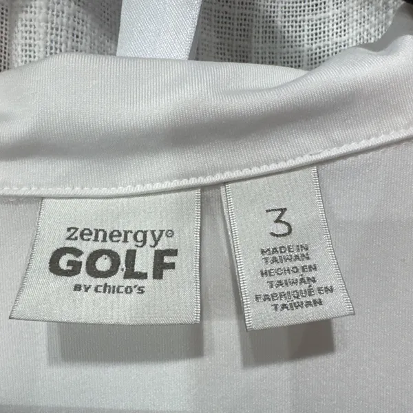 Chico's Zenergy Polo Top Golf Pickleball UPF 50 Peach White Stripe 3 XL - Image 2