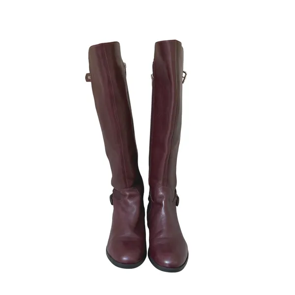 Marc Fisher Riding Boots Burgundy Leather Suede Buckle Wide Calf Womens 7W - Image 2