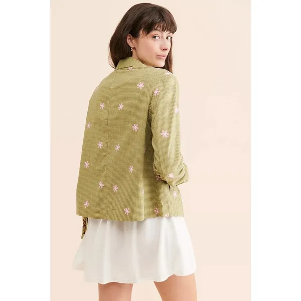 NWT $198 Free People Cali‎ Printed Blazer Jacket XS Green Daisy Flower Pink - Image 3