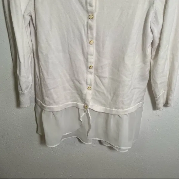 AB‎ Studio Women's Size Medium Cardigan Blouse Peplum Hem White Scoop Neck - Image 3