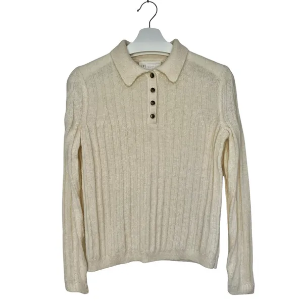 Gap Reissue Cream Alpaca Wool Polo Sweater 90s Carolyn Bessette Minimalist - Image 3
