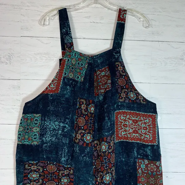 Himosyber Patchwork Jumpsuit Loose Floral Print Bohemian Wide Leg Overall 2XL - Image 10
