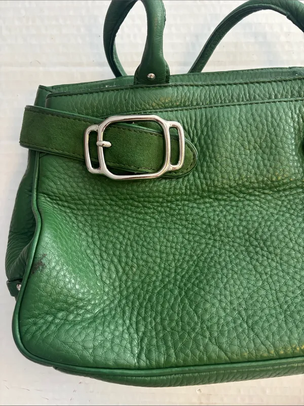 Cole Haan Vintage Green Leather Handbag Silver Hardware Suede Detail Preloved - Image 7