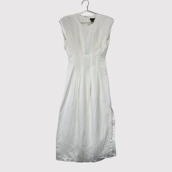 NWT Karen Millen Maxi Dress White Linen Pintuck A Line Quiet Luxury 4 Petite - Image 2